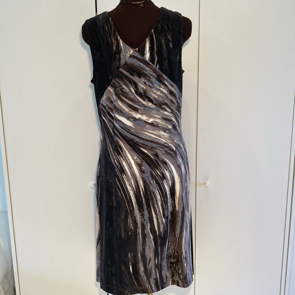 NICE +ZOE abstract neutral color sleeveless cinched dress L - Picture 3 of 16